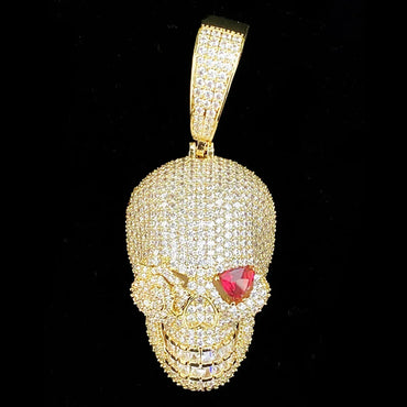 Iced Out Red-Eyed Skull Pendant | Men's Punk Gothic Hip Hop Necklace - CaratixJewelry