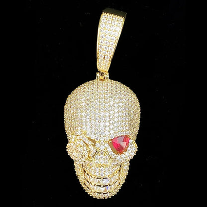 Iced Out Red-Eyed Skull Pendant | Men's Punk Gothic Hip Hop Necklace - CaratixJewelry