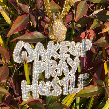 Luxury Wake Up Pray Hustle Iced Out Pendant | Men's Hip Hop Quote Necklace | Premium Copper CZ Motto Jewelry | Unisex Entrepreneur Bling | Caratix - CaratixJewelry