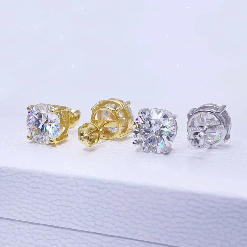 925 Sterling Silver Round Zircon Stud Earrings for Men & Women | Classic Hip Hop Jewelry | Caratix Jewelry - CaratixJewelry