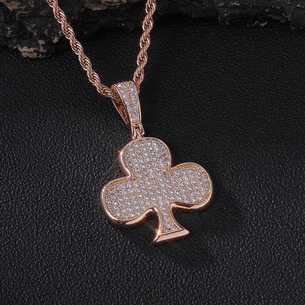 Iced Out Plum Blossom Pendant Necklace Zircon Gold Chain Rapper Style | Caratix Jewelry - CaratixJewelry