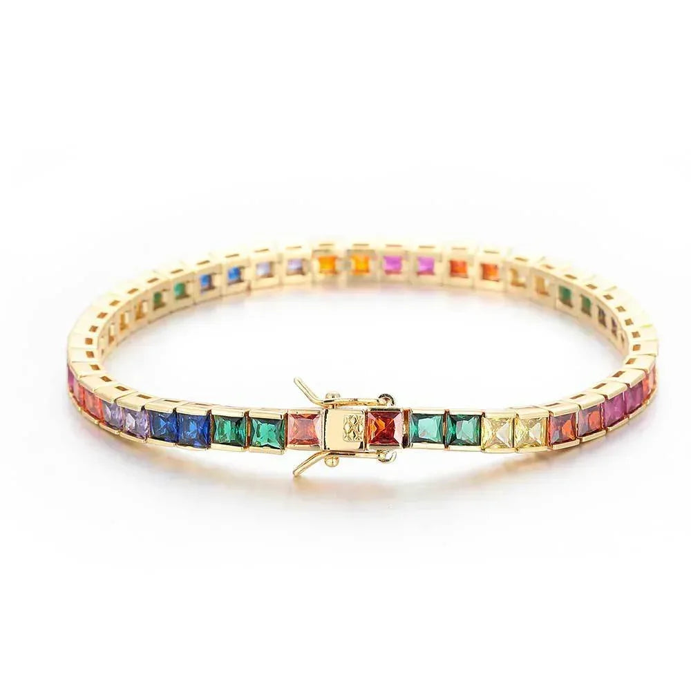 4mm Colorful Tennis Chain Bracelet with Square Zircon for Men | Caratix Jewelry - CaratixJewelry