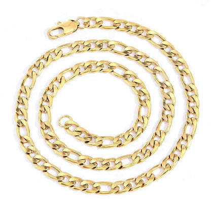 Stainless Steel Figaro Chain Necklace with Box Clasp 18K Gold Plated for Men | Caratix Jewelry - CaratixJewelry