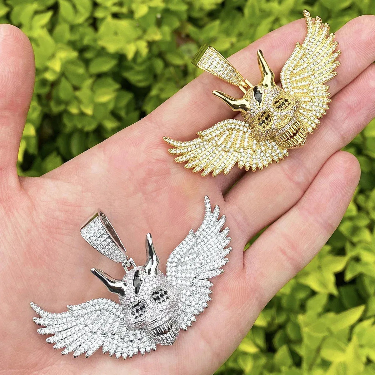 Iced Out Winged Skull Pendant | Men's "Fallen Angel" Necklace - CaratixJewelry