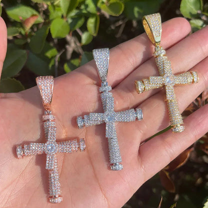 Iced Out Spinning Windmill Cross Pendant | Men's Real Copper CZ Necklace - CaratixJewelry