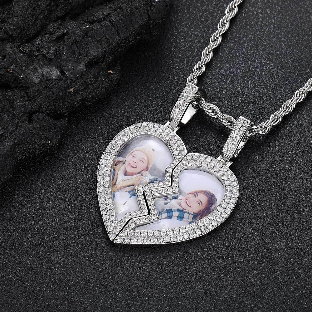 Magnetic Heart Photo Pendant Necklace with Micro-Pave Zircon for Men | Caratix Jewelry - CaratixJewelry