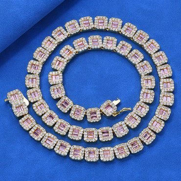 Custom 8mm Pink Baguette Tennis Bracelet Iced Out Chain Style for Rapper | Caratix - CaratixJewelry