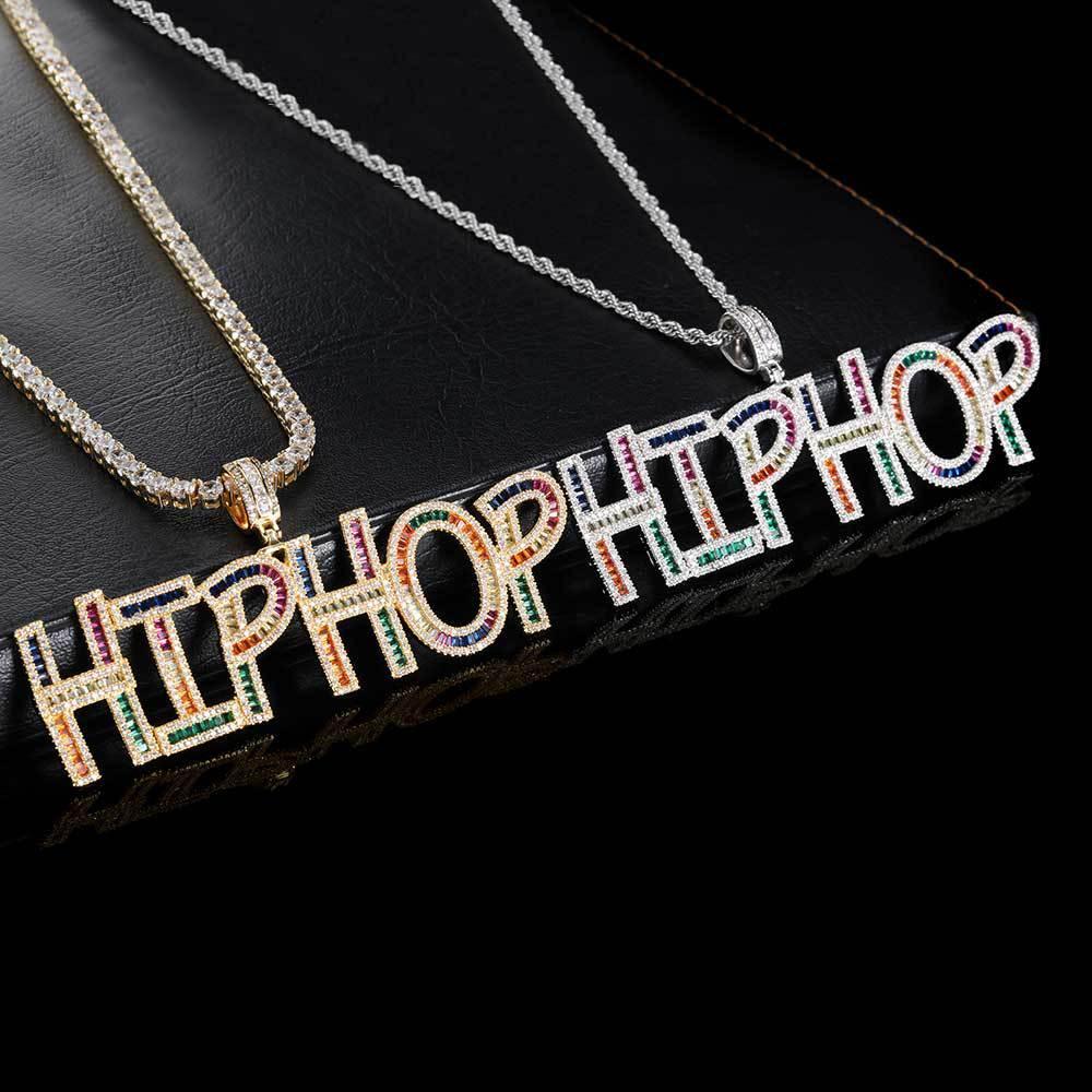 Colorful Square Zircon Letter Pendant Necklace for Men | Customizable Hip Hop Jewelry | Caratix Jewelry - CaratixJewelry