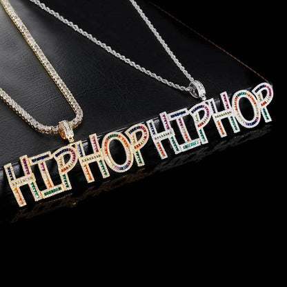 Colorful Square Zircon Letter Pendant Necklace for Men | Customizable Hip Hop Jewelry | Caratix Jewelry - CaratixJewelry