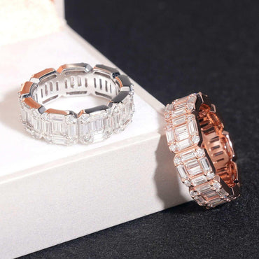 Cut-Line Moissanite Band Ring | S925 Silver Unisex Iced Out Hip Hop Jewelry - CaratixJewelry