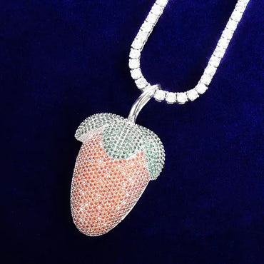 Juicy Iced Out Strawberry Pendant | Unisex Hip Hop Fruit Necklace | Vivid Red CZ Copper Jewelry | Sweet Streetwear Bling | Caratix - CaratixJewelry