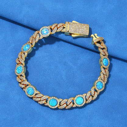 Custom 8mm Blue Gemstone Cuban Link Chain Hip Hop Jewelry | Caratix - CaratixJewelry