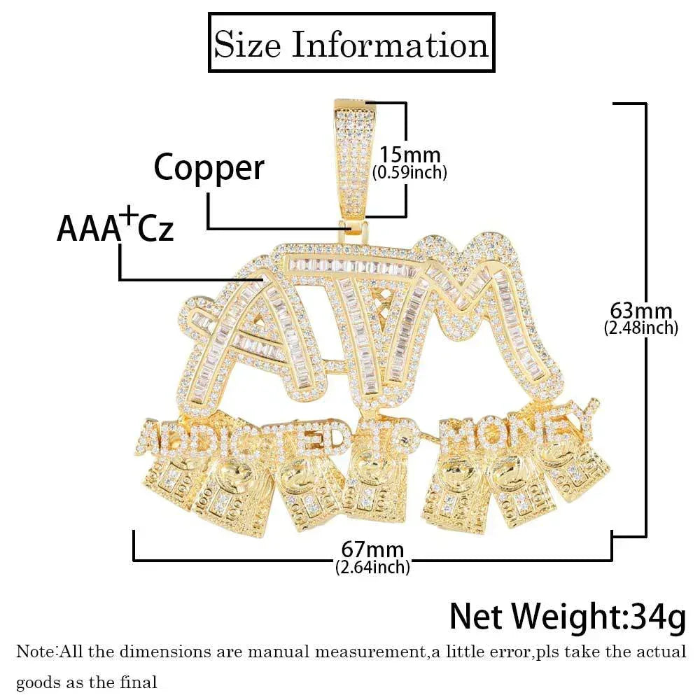 ATM Dollar Letter Pendant Necklace with T-Shaped Zircon Stones for Men | Caratix Jewelry - CaratixJewelry