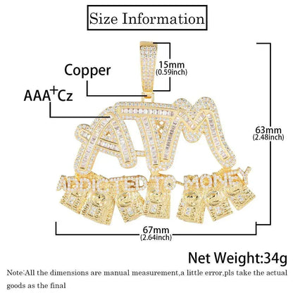 ATM Dollar Letter Pendant Necklace with T-Shaped Zircon Stones for Men | Caratix Jewelry - CaratixJewelry