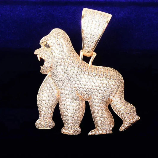 Iced Out "Alpha Ape" Gorilla Pendant | Men's Real Copper CZ Necklace - CaratixJewelry