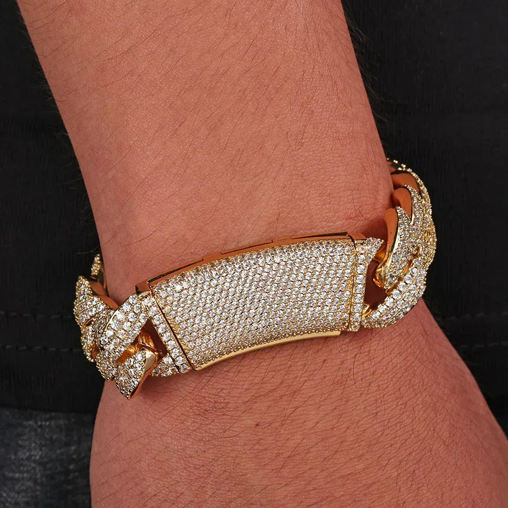 18mm Triple Row Bubble Cuban Link Zircon Necklace Hip Hop Jewelry Gold Chain Rapper Style for Men | Caratix Jewelry - CaratixJewelry