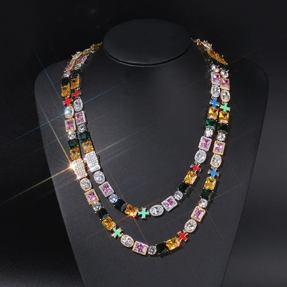 10mm Cross Color Zircon Hip Hop Necklace Rapper Iced Out Chain Style | Caratix Jewelry - CaratixJewelry