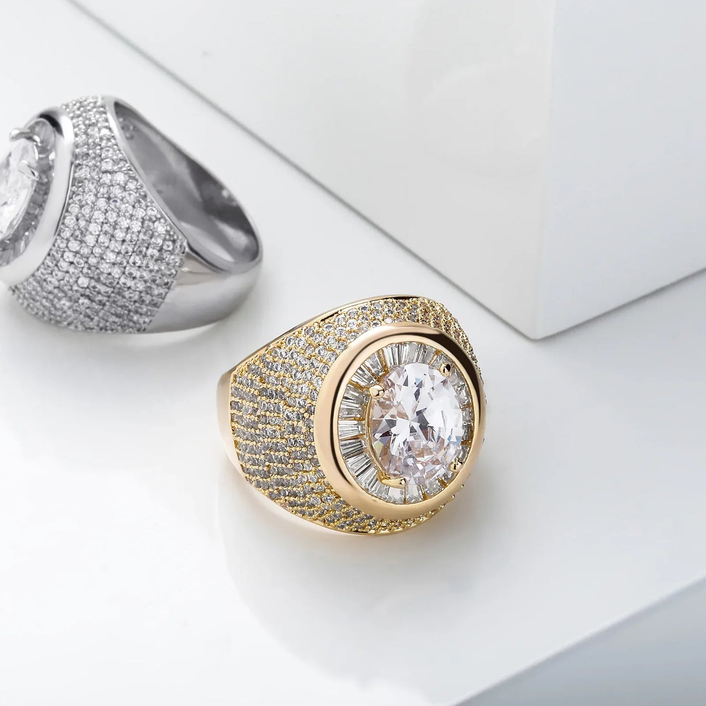 Men's Polka-Dot Iced Out Ring | Wide Band Round Zirconia Grid | Caratix