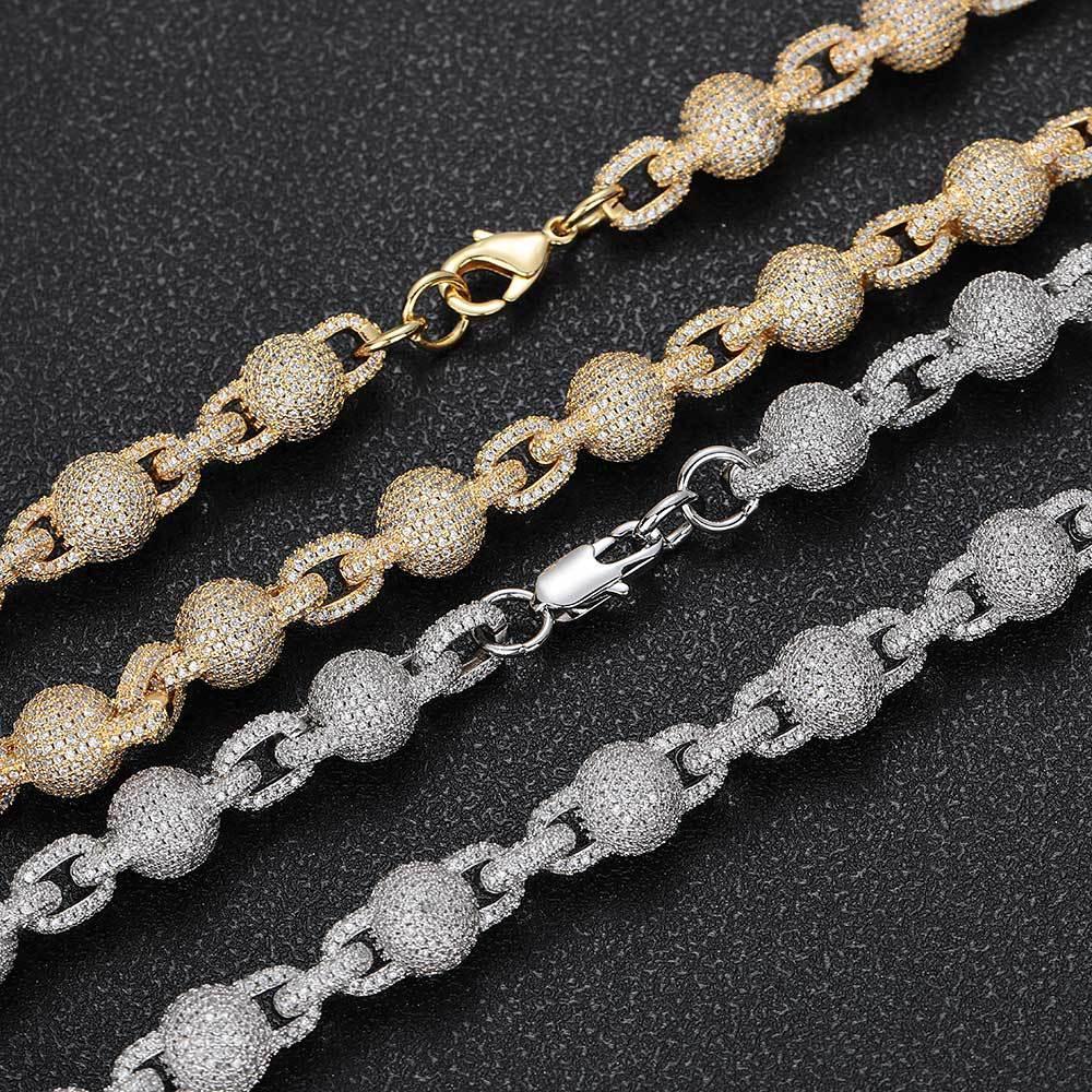 10.5mm Bubble Bead Chain Zircon Hip Hop Necklace for Men | Caratix Jewelry - CaratixJewelry