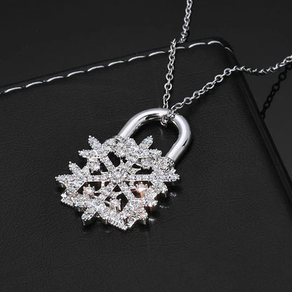 Lock Snowflake Pendant Necklace Zircon Hip Hop Jewelry for Women | Caratix Jewelry - CaratixJewelry