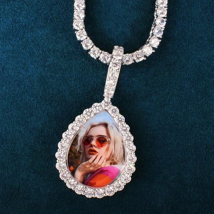 Teardrop Photo Pendant | Epoxy CZ DIY Custom Picture Hip Hop Jewelry - CaratixJewelry