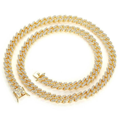 9mm Single Row Cuban Chain Necklace with Zircon Stones - CaratixJewelry