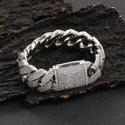 20mm Triple Row -Shaped Zircon Cuban Link Bracelet - CaratixJewelry
