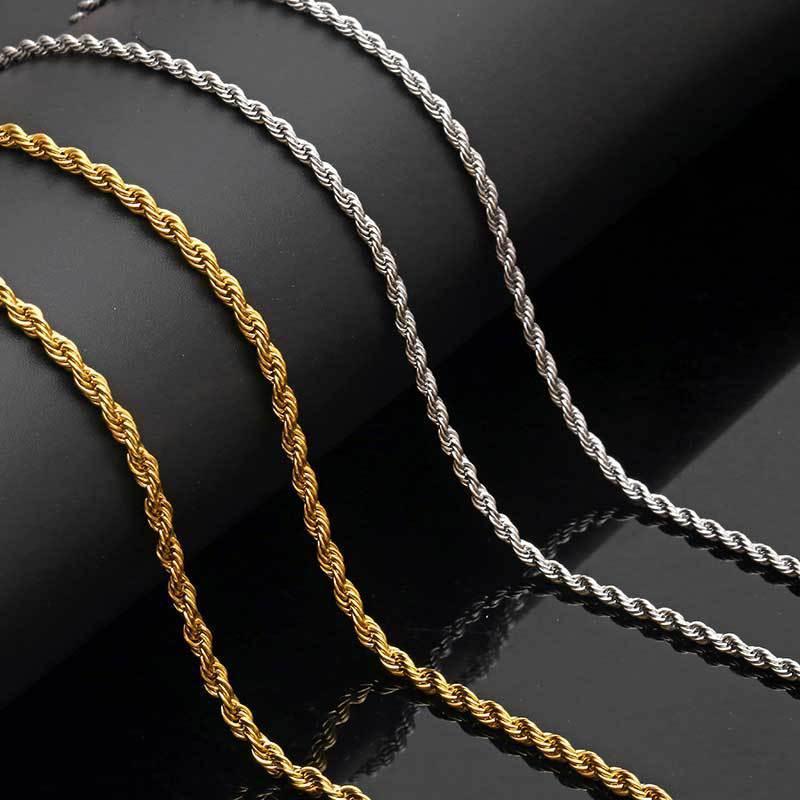 Stainless Steel Rope Chain Necklace 18K Gold Plated Unisex | Caratix Jewelry - CaratixJewelry