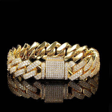 14mm -Pattern Iced-Out Zircon Cuban Link Bracelet - CaratixJewelry