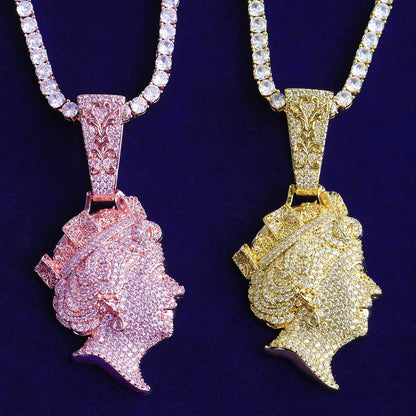 Luxury Iced Out Queen Elizabeth II Pendant | Men's Hip Hop Portrait Necklace | Full CZ Genuine Copper Jewelry | Senior Sense Bling | Caratix - CaratixJewelry