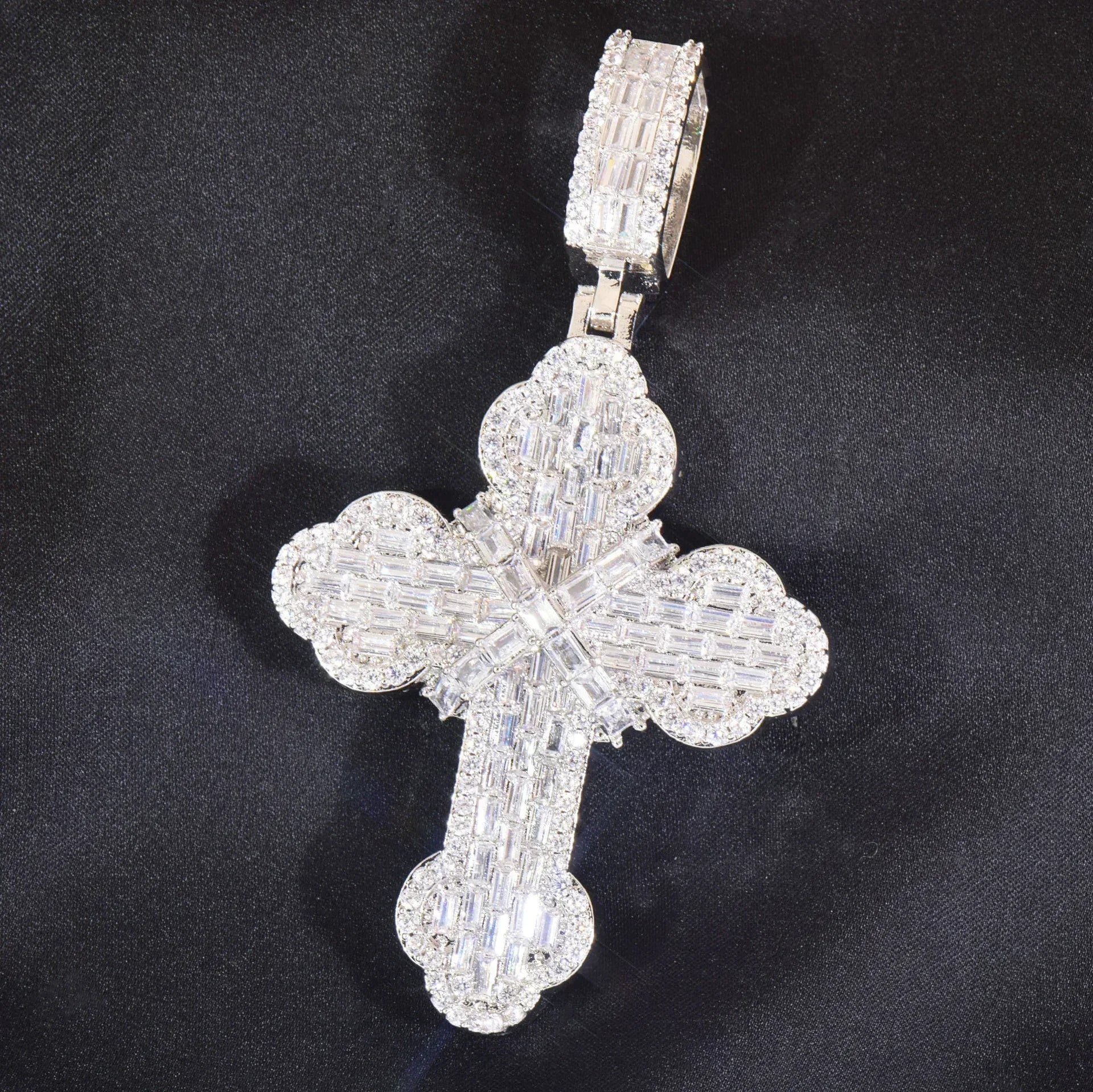 Iced Out Step-Cut Cross Pendant Necklace – Hip Hop Mixed CZ - CaratixJewelry