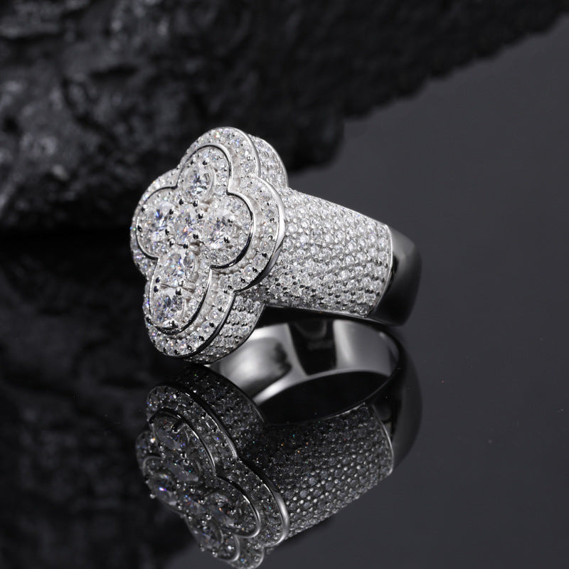 Men's S925 Sterling Silver Moissanite Cross Ring – Luxury Iced-Out Hip-Hop Statement Band