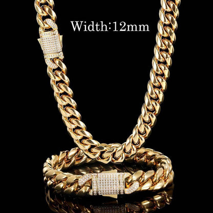 Custom Stainless Steel Cuban Chain Necklace with Zircon Stones & Spring Clasp for Men | Caratix Jewelry - CaratixJewelry