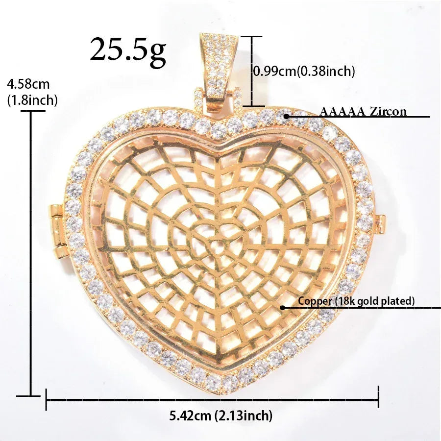 Flip-Open Heart Photo Pendant | CZ Iced Out DIY Custom Picture Hip Hop Necklace - CaratixJewelry