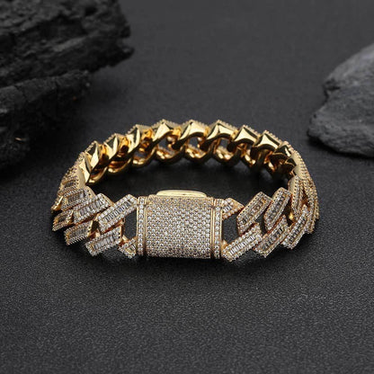 18mm Mixed Link Cuban Chain Bracelet with Zircon - CaratixJewelry