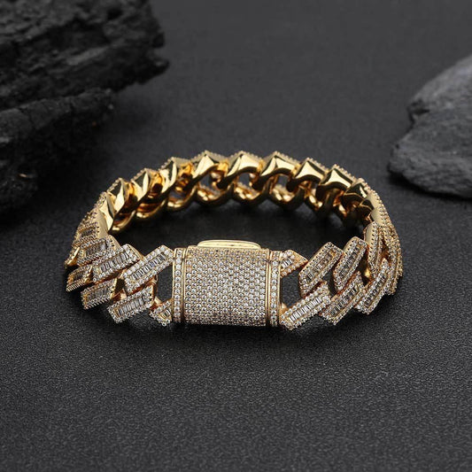 18mm Mixed Link Cuban Chain Bracelet with Zircon - CaratixJewelry
