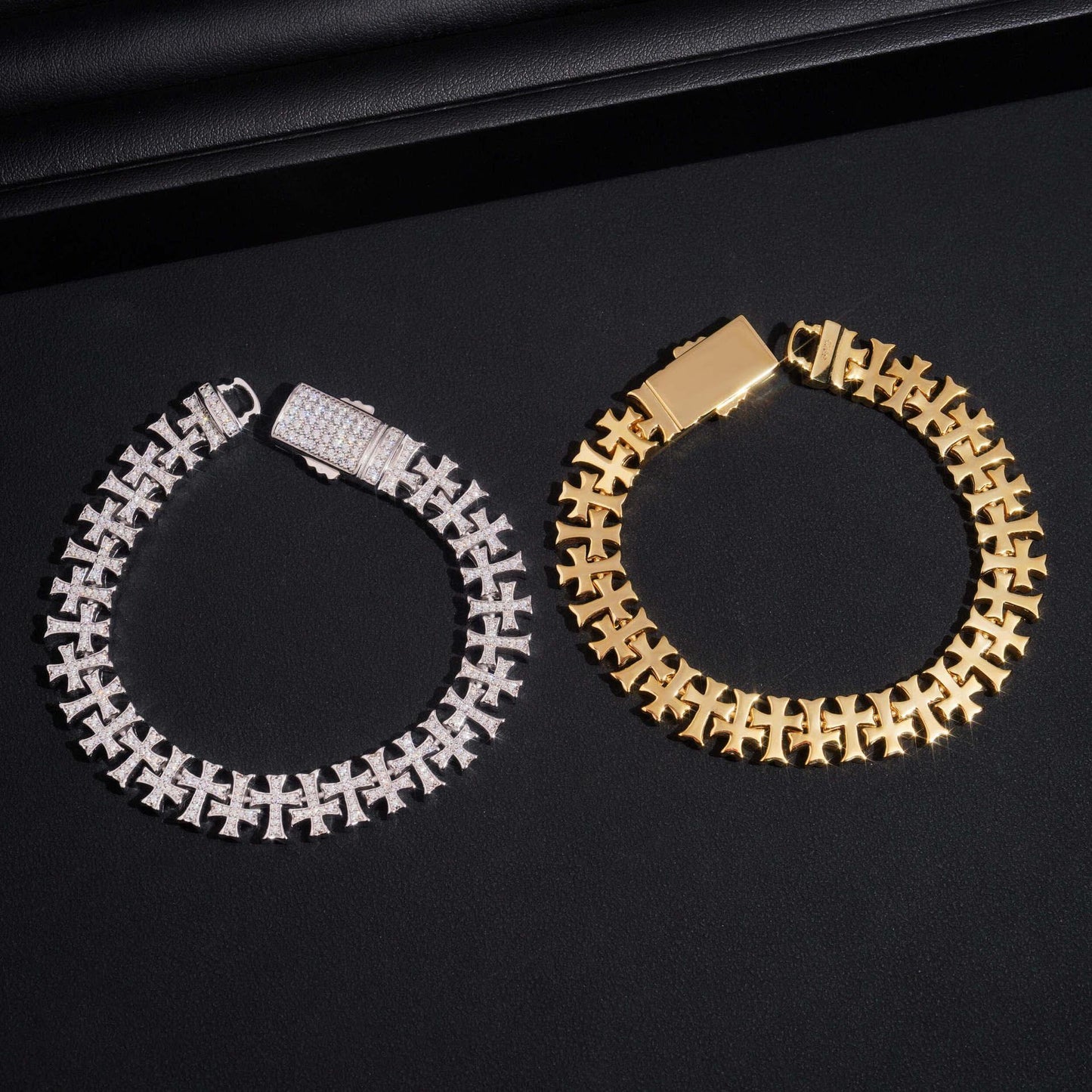 10mm Moissanite Cross Cuban Link Bracelet – S925 Sterling Silver Iced-Out Hip Hop Men’s Streetwear Jewelry - CaratixJewelry