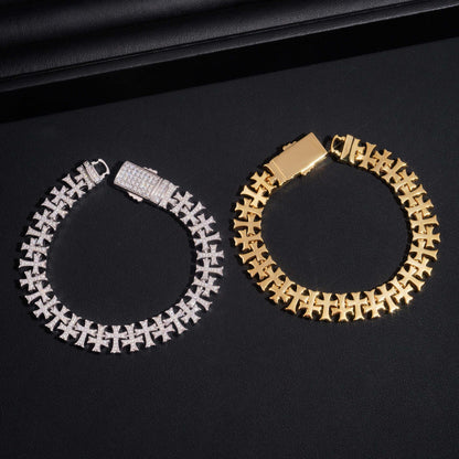 10mm Moissanite Cross Cuban Link Bracelet – S925 Sterling Silver Iced-Out Hip Hop Men’s Streetwear Jewelry - CaratixJewelry