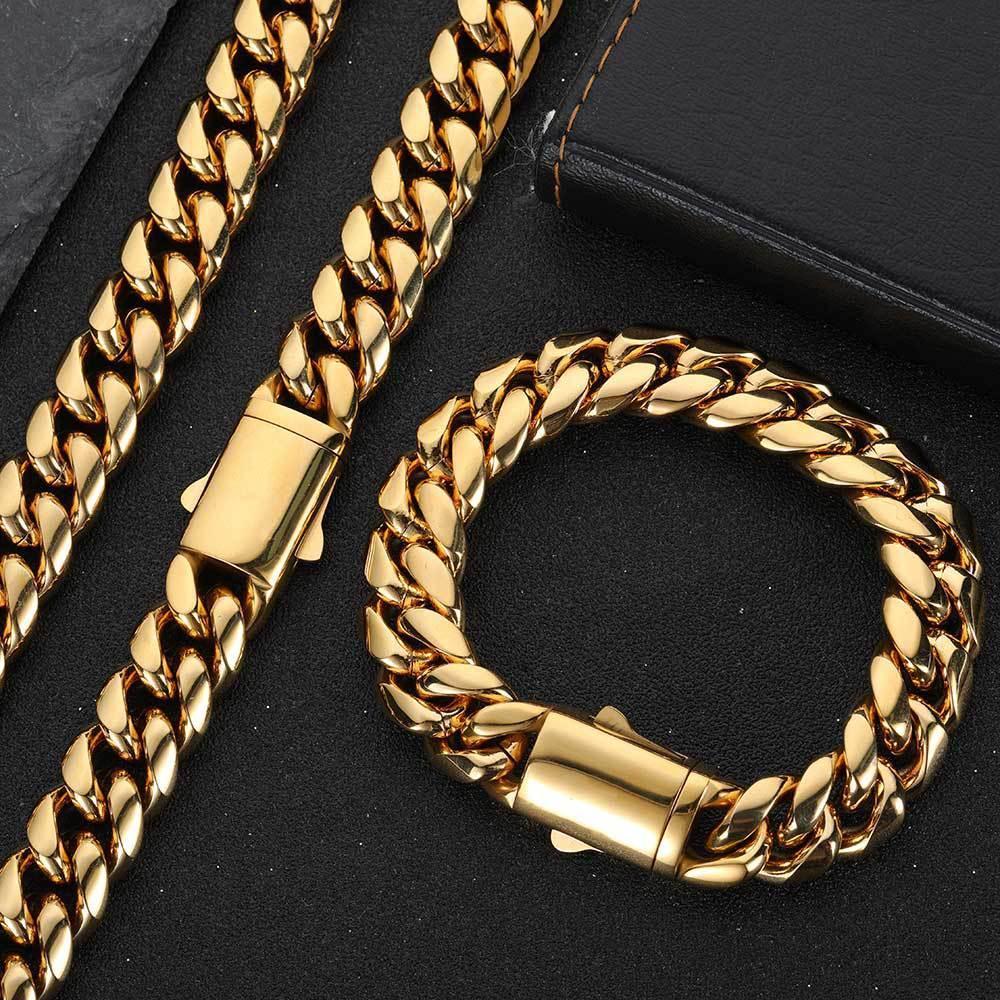 Spring Clasp Stainless Steel Cuban Link Necklace Hip Hop Jewelry Rapper Iced Out Chain for Men | Caratix Jewelry - CaratixJewelry
