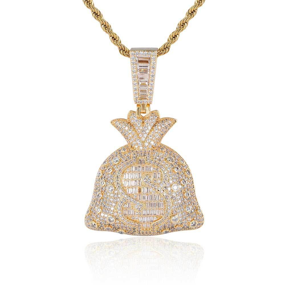 Money Bag Ice Pendant Zircon Hip Hop Jewelry Necklace for Men | Caratix Jewelry - CaratixJewelry