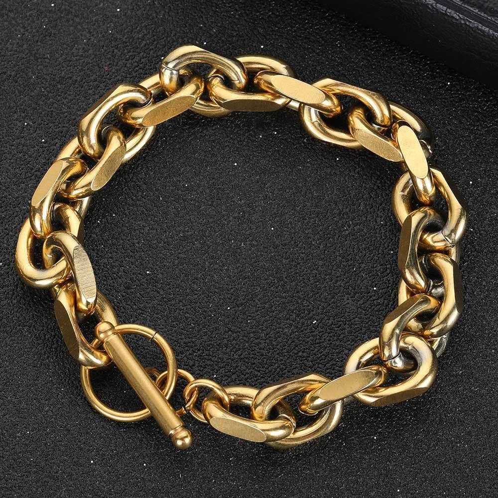 Cross O-Link Stainless Steel Bracelet with Gold Plating for Men | Caratix Jewelry - CaratixJewelry