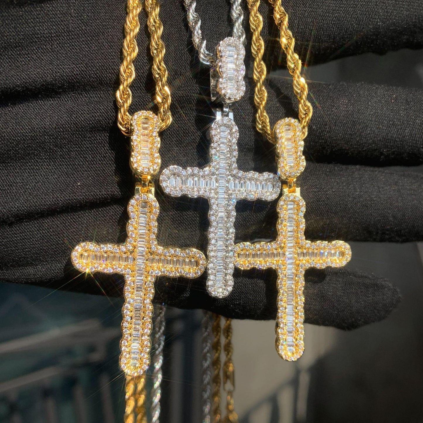 Baguette Cross Pendant Necklace | CZ Iced Out Hip Hop Unisex Trend Jewelry - CaratixJewelry