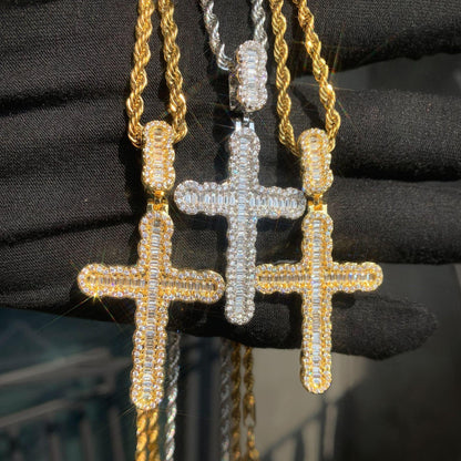 Baguette Cross Pendant Necklace | CZ Iced Out Hip Hop Unisex Trend Jewelry - CaratixJewelry