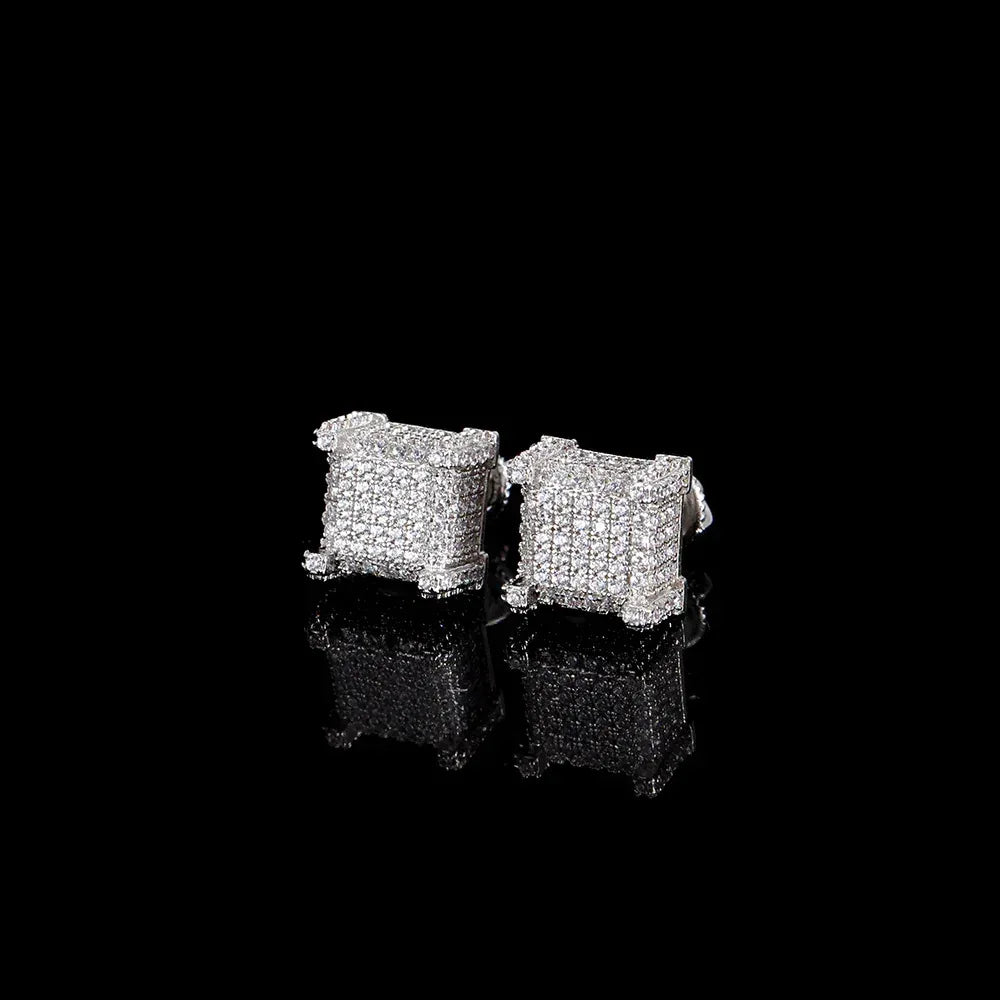 Square Zircon Stud Earrings with Spiral Ear Caps | Simple Hip Hop Jewelry | Caratix Jewelry - CaratixJewelry