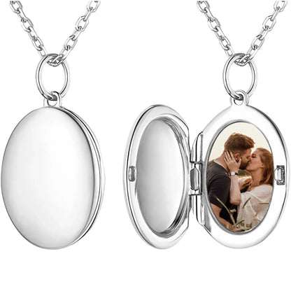 S925 Sterling Silver Oval Locket Necklace | Custom Photo Memory Pendant | Caratix