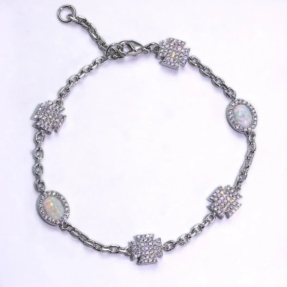 Custom Opal Cross Necklace & Bracelet Set | Hip Hop Jewelry for Men | Caratix - CaratixJewelry