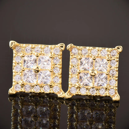 Iced Out Square Stud Earrings with Zircon | Trendy & Minimalist Hip Hop Jewelry | Caratix Jewelry - CaratixJewelry