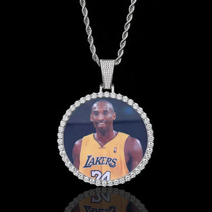 Custom Round Photo Pendant Necklace with Zircon Stones for Men and Women | Caratix Jewelry - CaratixJewelry