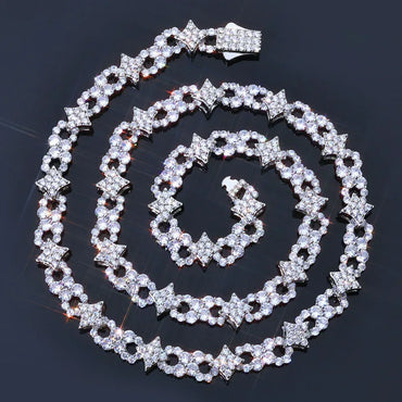 12mm Star Moissanite Cuban Link Chain – S925 Sterling Silver Iced-Out Hip Hop Men’s Luxury Streetwear Necklace - CaratixJewelry