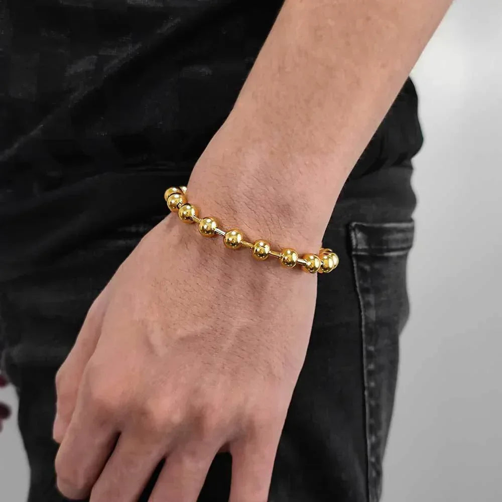 8mm Bead Chain Bracelet with Stainless Steel and 18K Gold for Men | Caratix Jewelry - CaratixJewelry